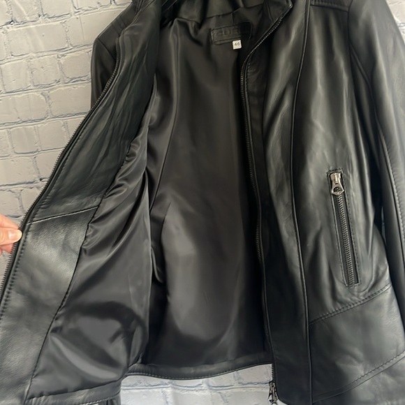 Italian Black Leather Zip Up Jacket Made by CURGÈ‎ size Woman LG or EU 46 NWT W6 - Picture 9 of 10